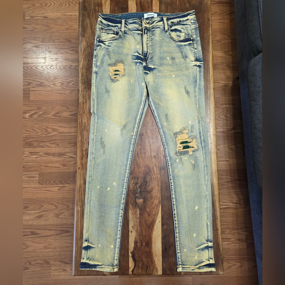 Campus Distressed Light Blue/Tan Men's Jeans